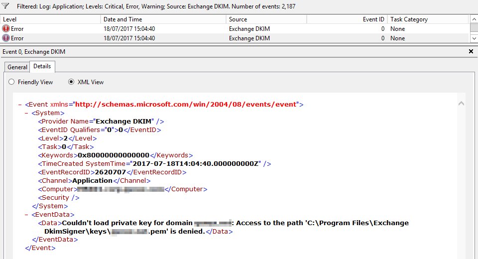 Exchange access denied error screenshot
